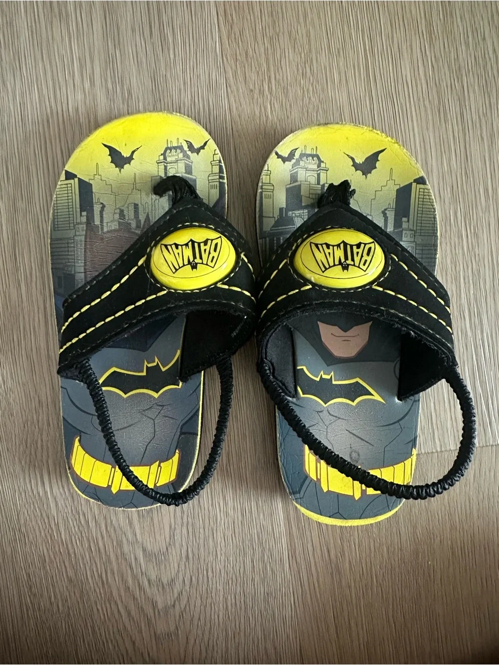 Toddler Batman Yellow & Black Slide Sandals with Heel Strap